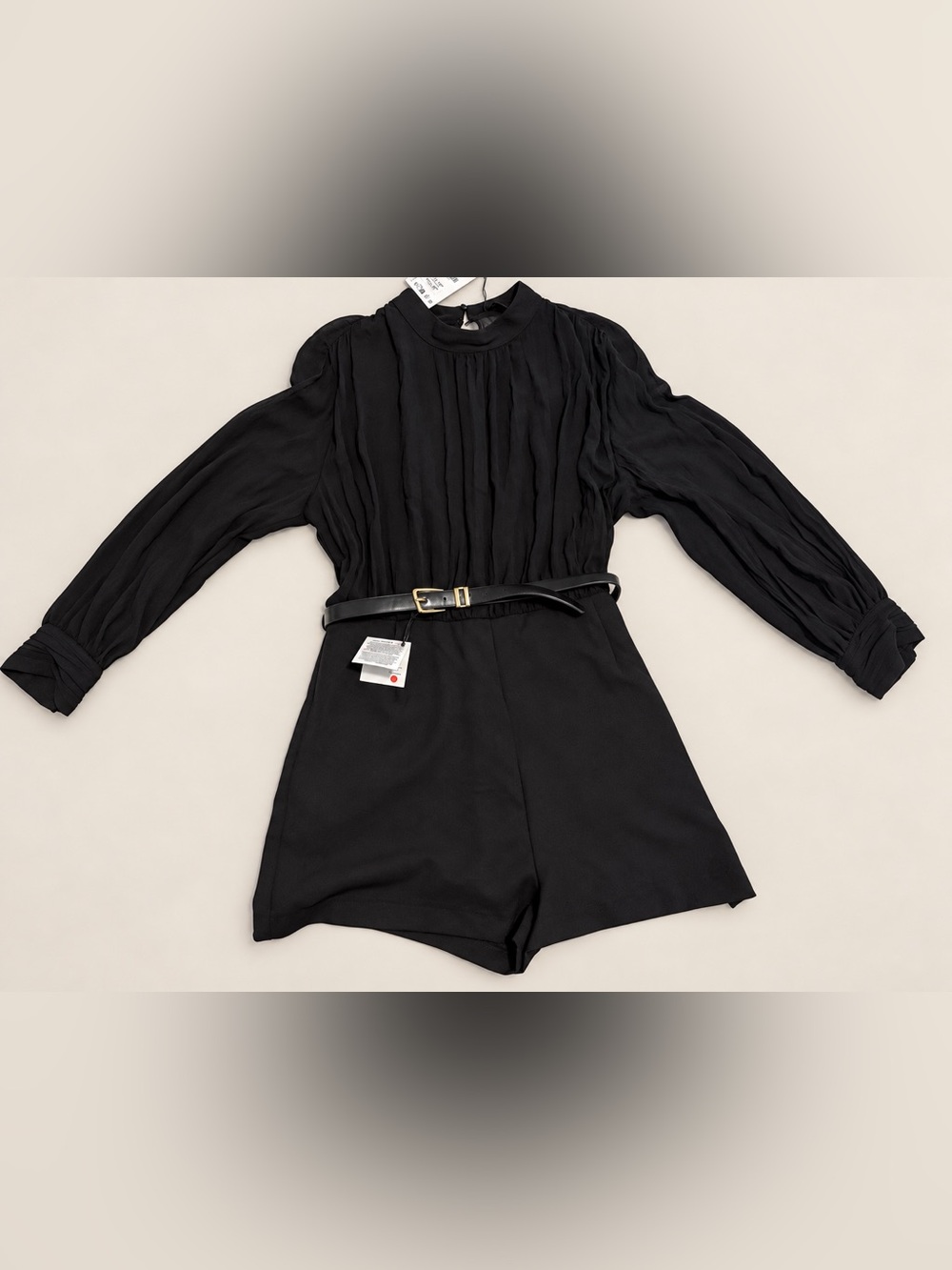 ZARA Black Pleated Chiffon Belted Romper NWT Size L